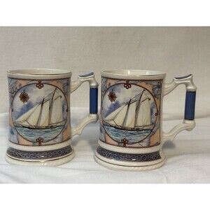 Vtg Sadler Sailing Ship Tankard Mugs Set of 2 Ceramic Nautical Made in England